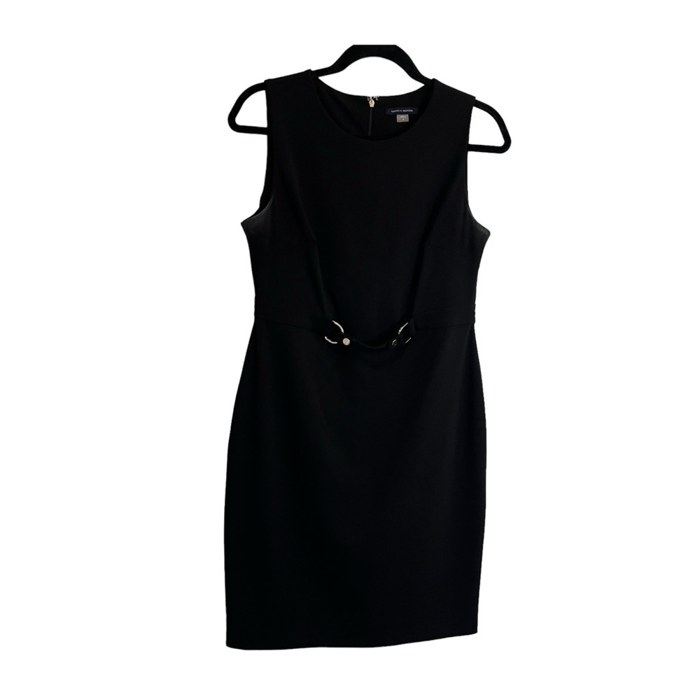 Tommy Hilfiger Black Sleeveless Buckle Waist Detail Knee Length Dress Womens 8